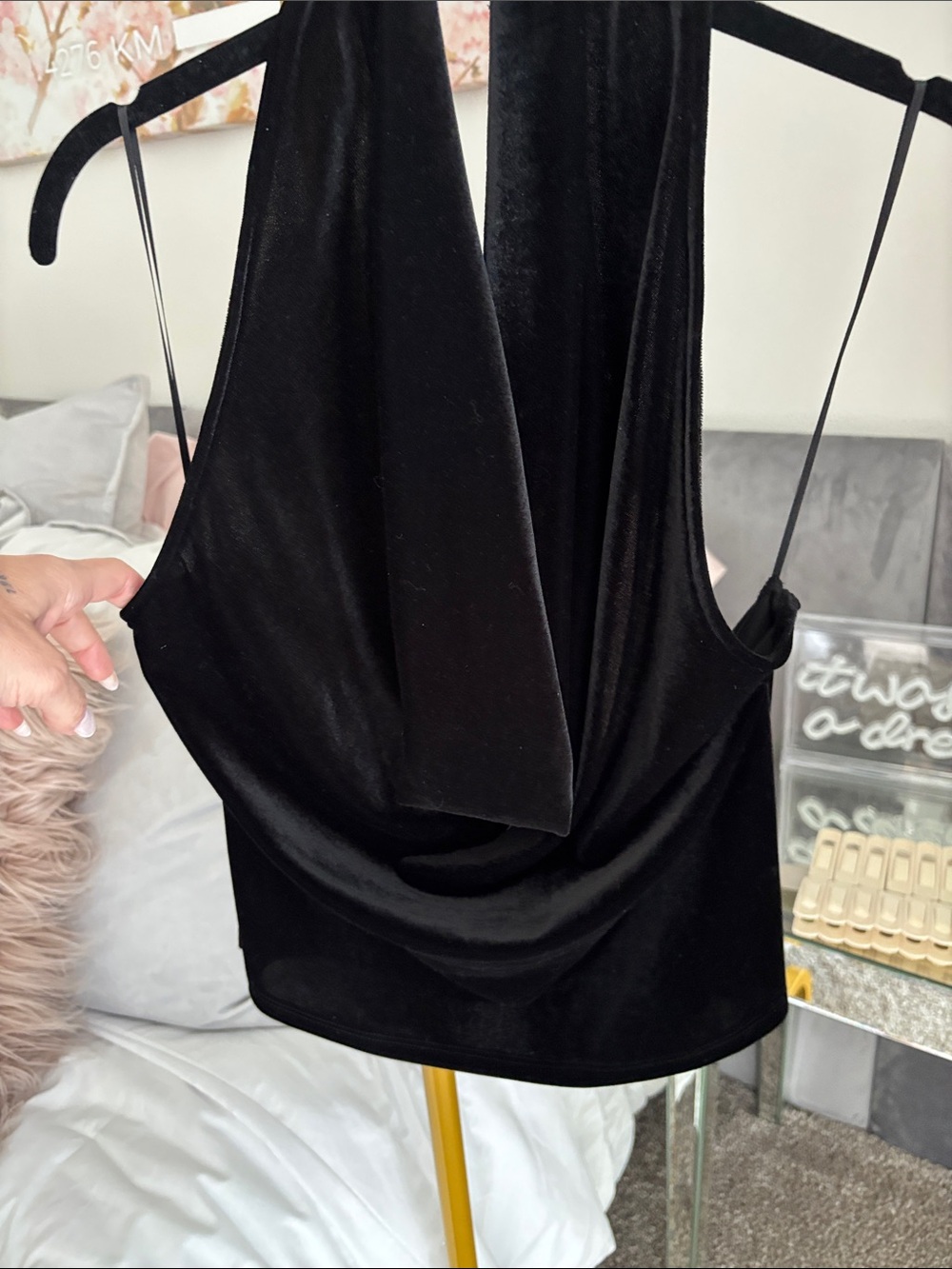 Zara Black Backless Velvet Halter Top